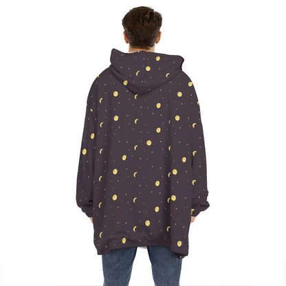 Moon Phase And Stars Pattern Print Hoodie Blanket