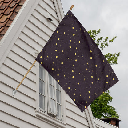 Moon Phase And Stars Pattern Print House Flag