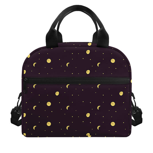 Moon Phase And Stars Pattern Print Insulated Lunch Bag