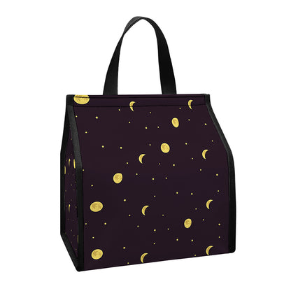 Moon Phase And Stars Pattern Print Insulated Lunch Tote