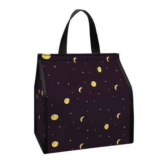 Moon Phase And Stars Pattern Print Insulated Lunch Tote