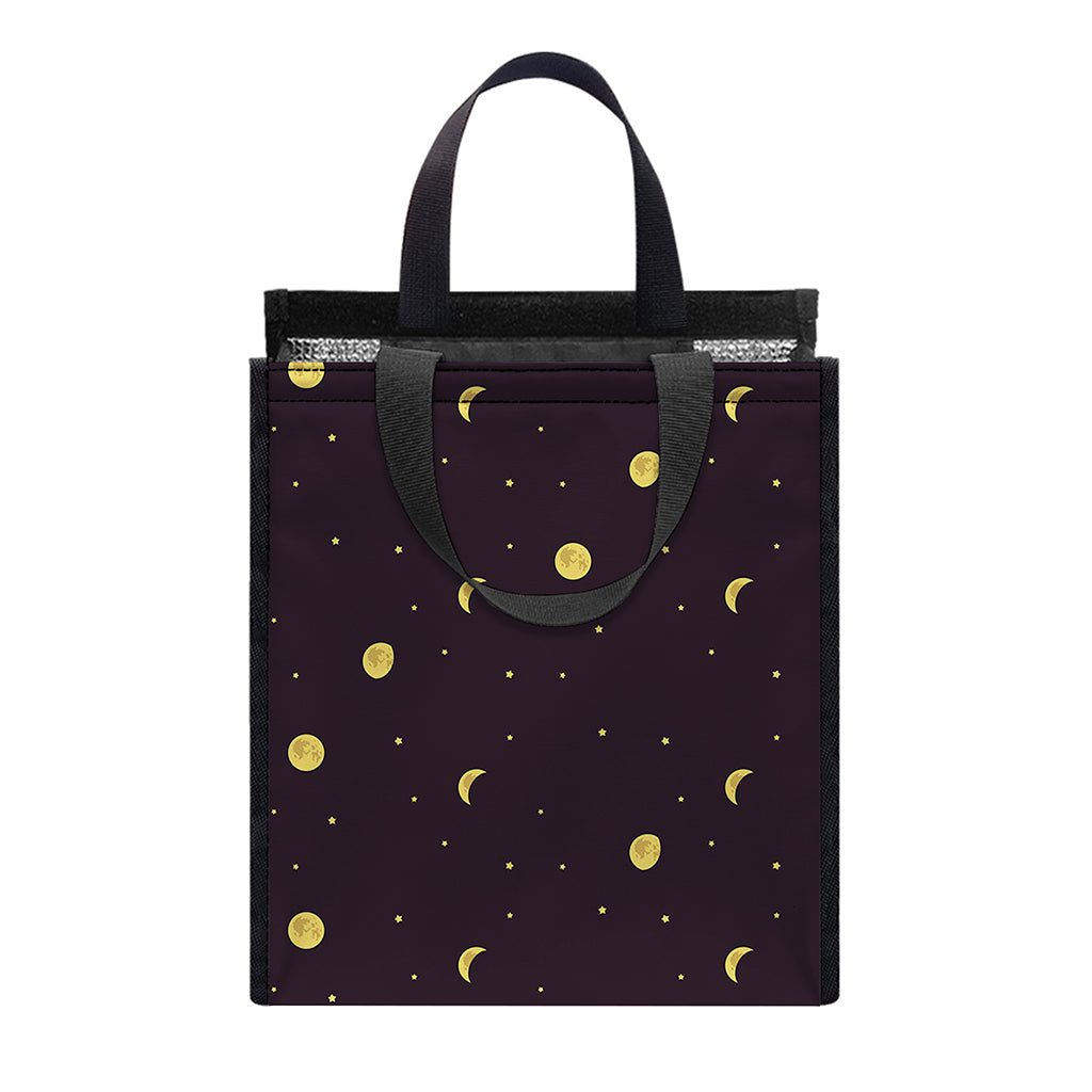 Moon Phase And Stars Pattern Print Insulated Lunch Tote