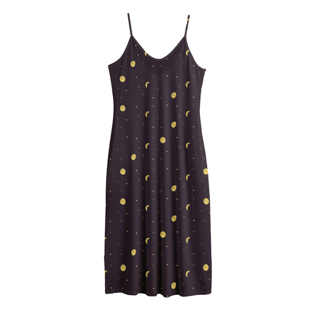 Moon Phase And Stars Pattern Print Jersey Midi Cami Dress