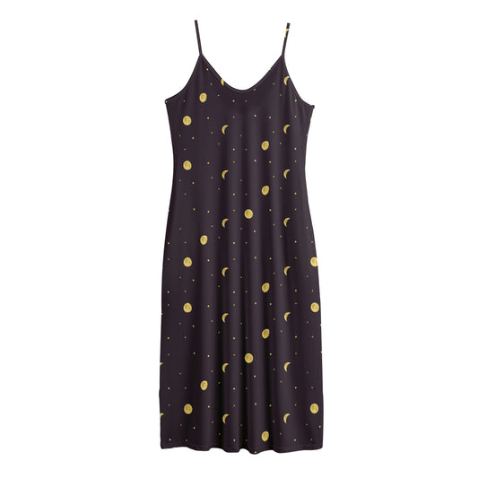 Moon Phase And Stars Pattern Print Jersey Midi Cami Dress