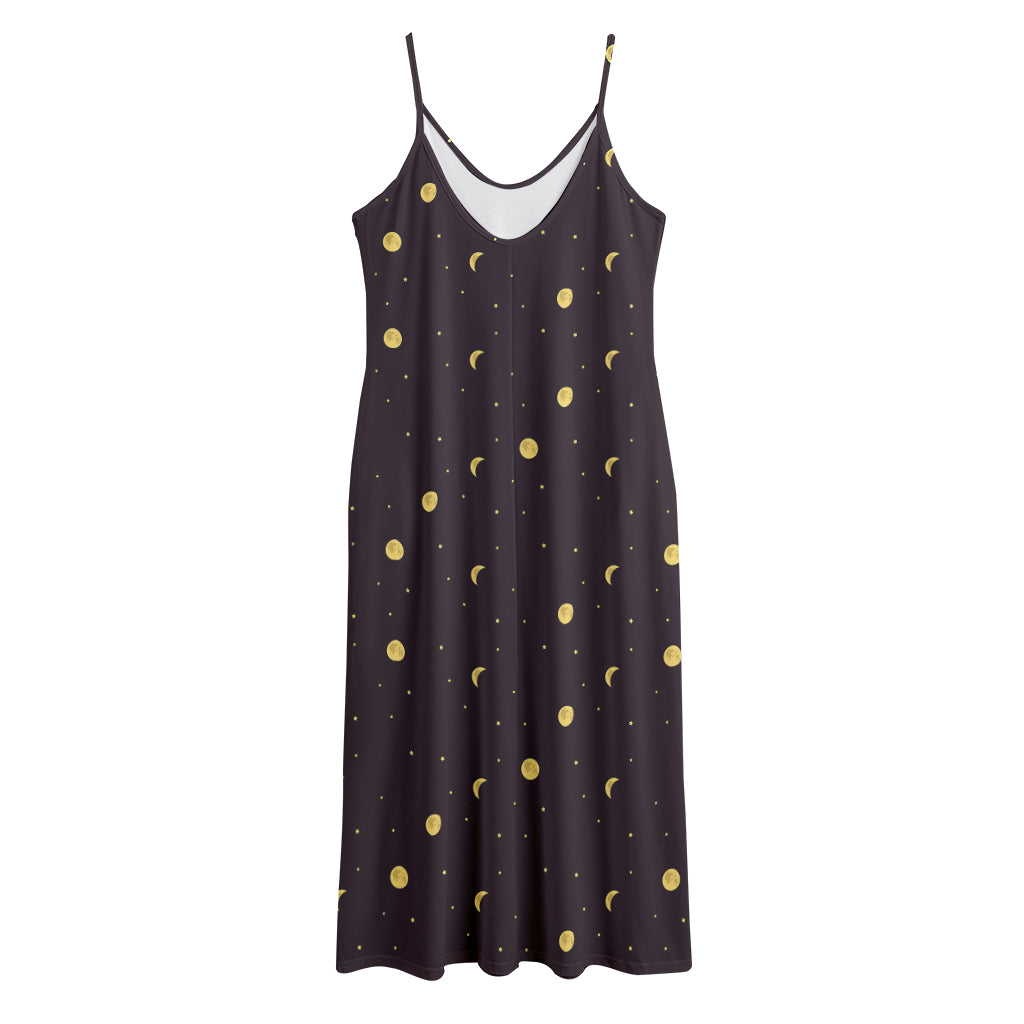 Moon Phase And Stars Pattern Print Jersey Midi Cami Dress