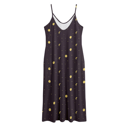 Moon Phase And Stars Pattern Print Jersey Midi Cami Dress