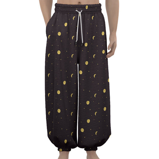 Moon Phase And Stars Pattern Print Lantern Pants