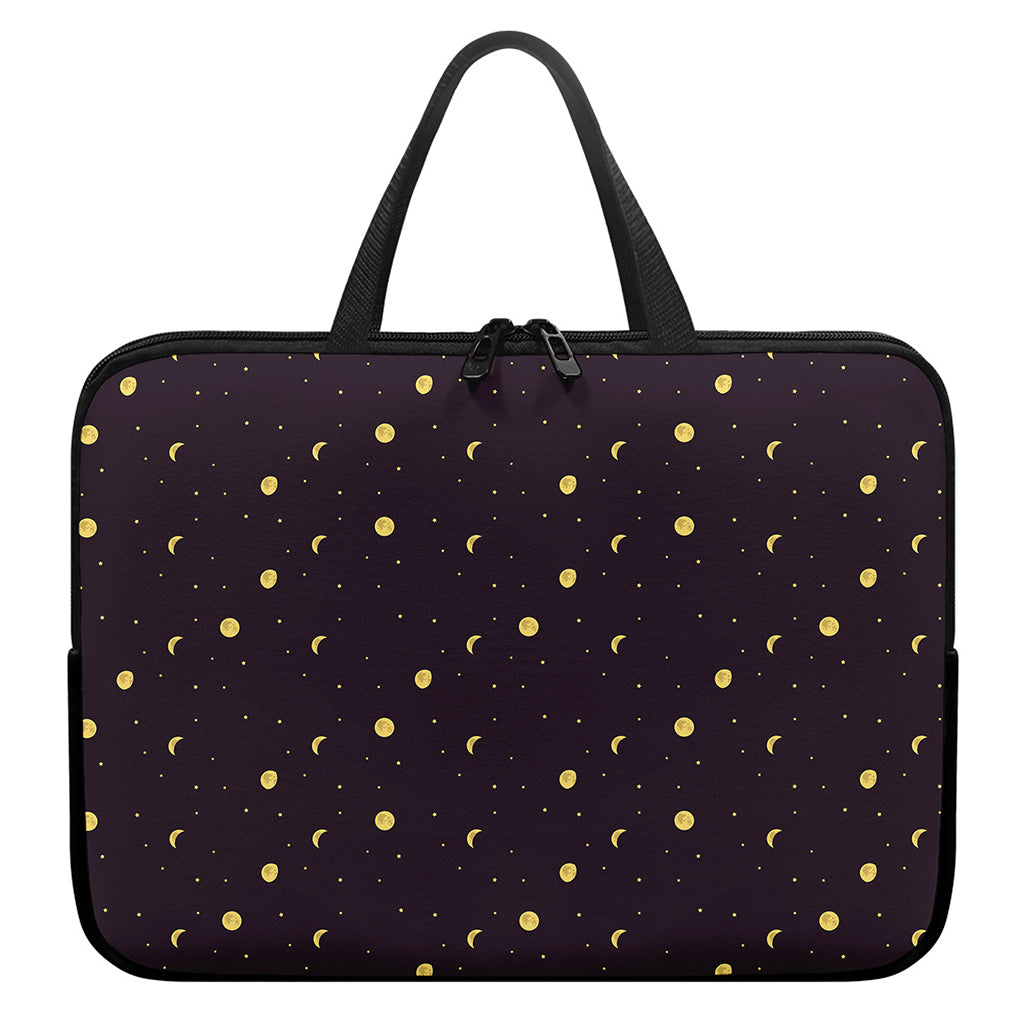 Moon Phase And Stars Pattern Print Laptop Sleeve With Handle