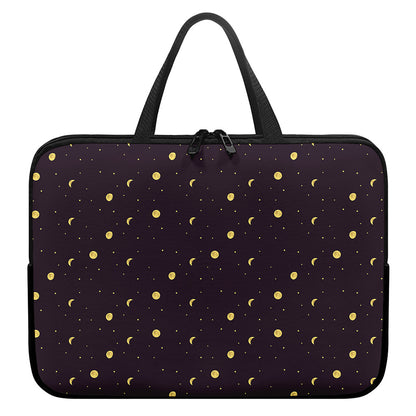 Moon Phase And Stars Pattern Print Laptop Sleeve With Handle