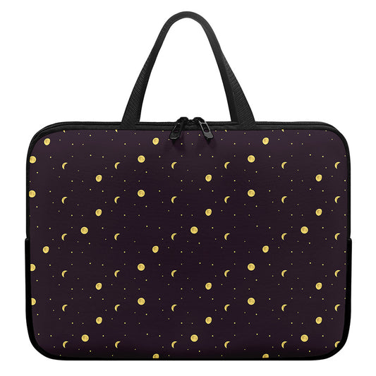 Moon Phase And Stars Pattern Print Laptop Sleeve With Handle