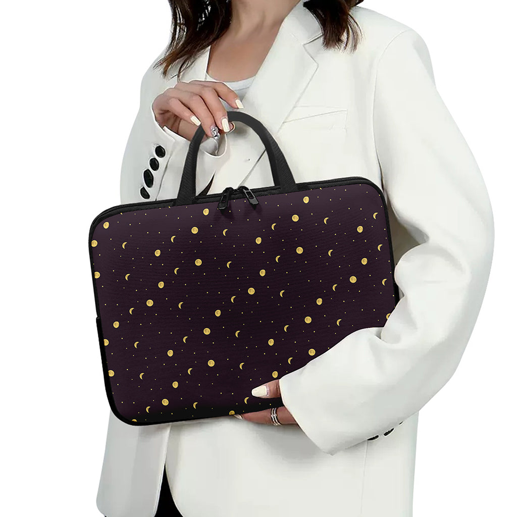 Moon Phase And Stars Pattern Print Laptop Sleeve With Handle