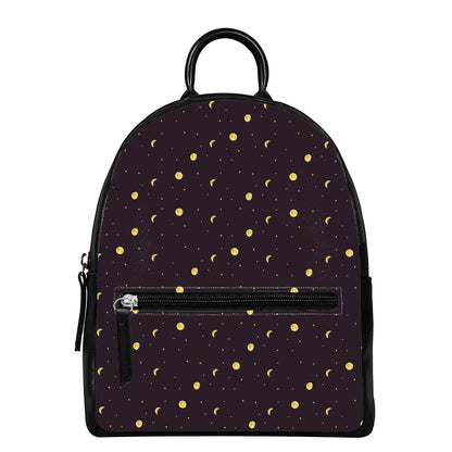 Moon Phase And Stars Pattern Print Leather Backpack