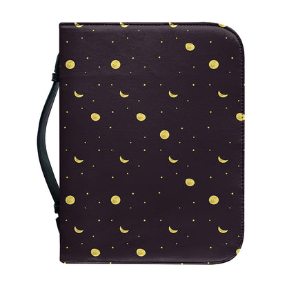 Moon Phase And Stars Pattern Print Leather Bible Cover