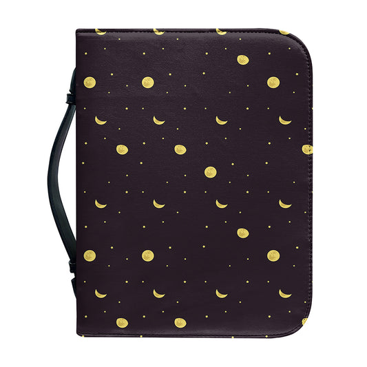 Moon Phase And Stars Pattern Print Leather Bible Cover