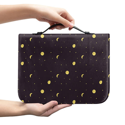 Moon Phase And Stars Pattern Print Leather Bible Cover