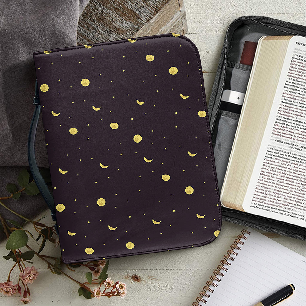 Moon Phase And Stars Pattern Print Leather Bible Cover