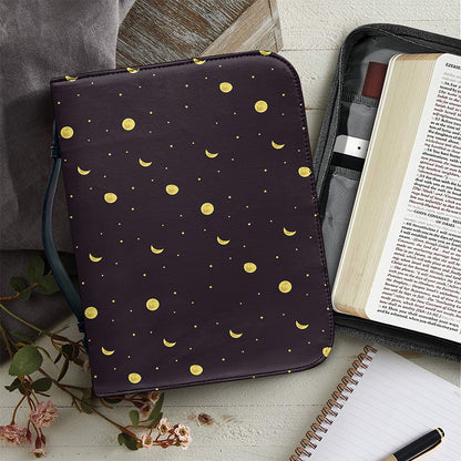 Moon Phase And Stars Pattern Print Leather Bible Cover