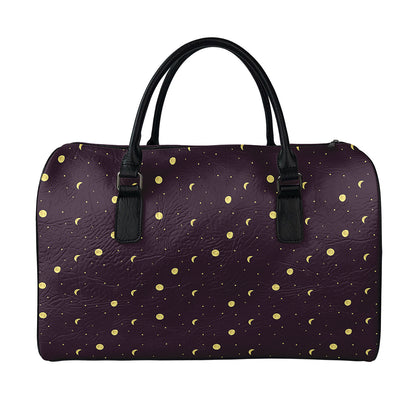 Moon Phase And Stars Pattern Print Leather Duffle Bag