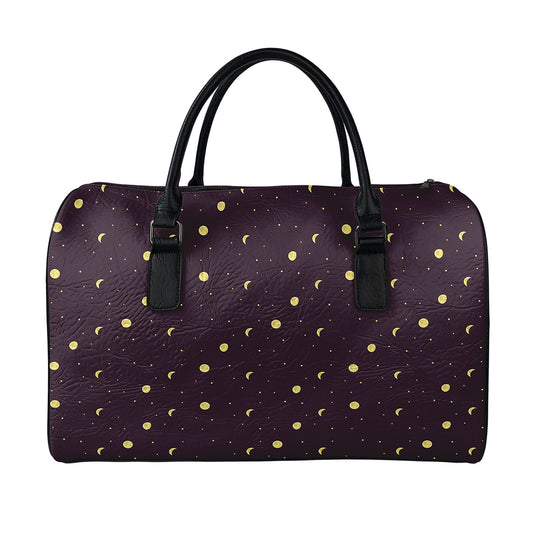 Moon Phase And Stars Pattern Print Leather Duffle Bag