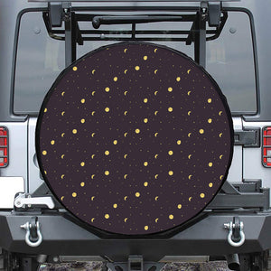 Moon Phase And Stars Pattern Print Leather Spare Tire Cover