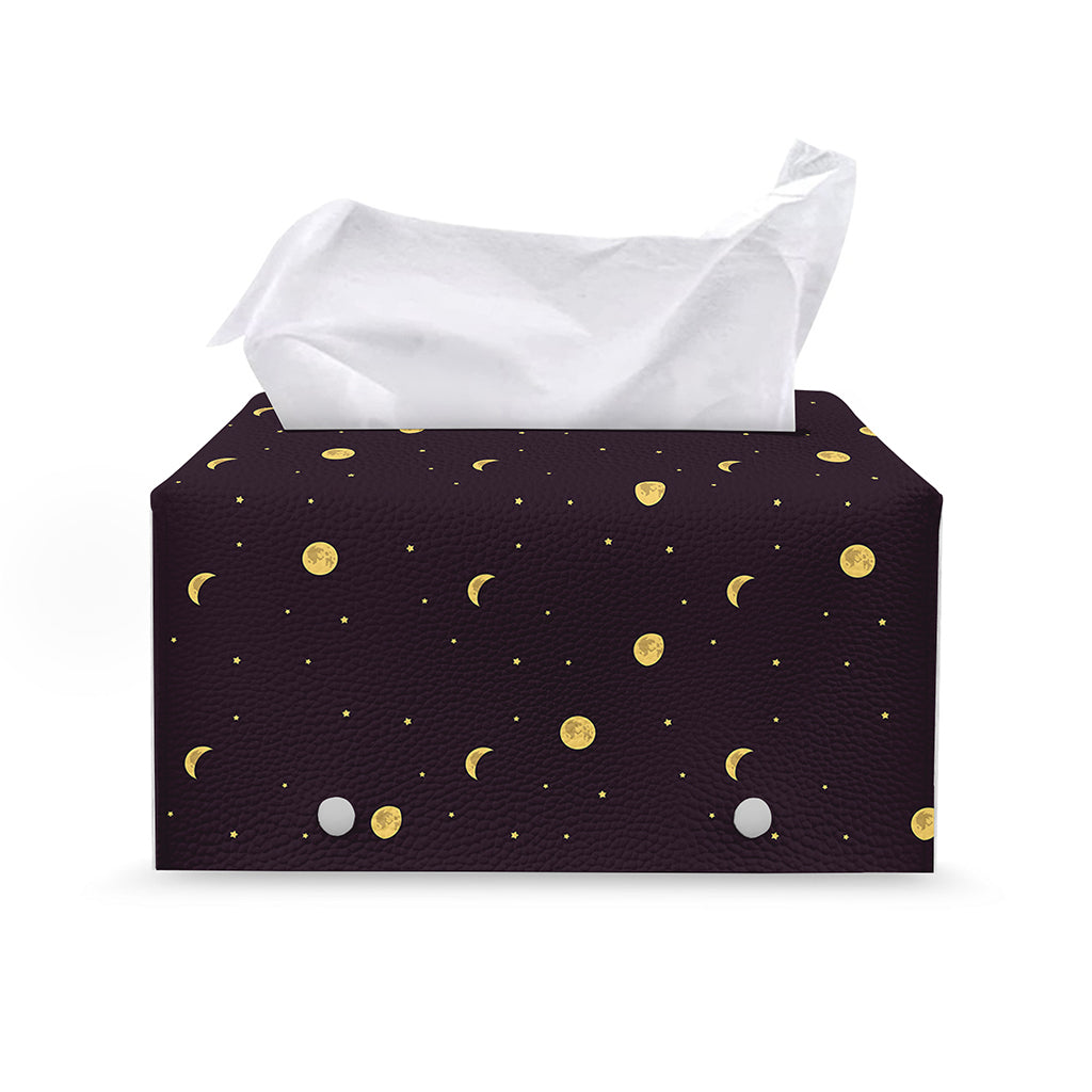 Moon Phase And Stars Pattern Print Leather Tissue Box Cover