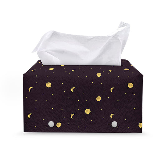 Moon Phase And Stars Pattern Print Leather Tissue Box Cover