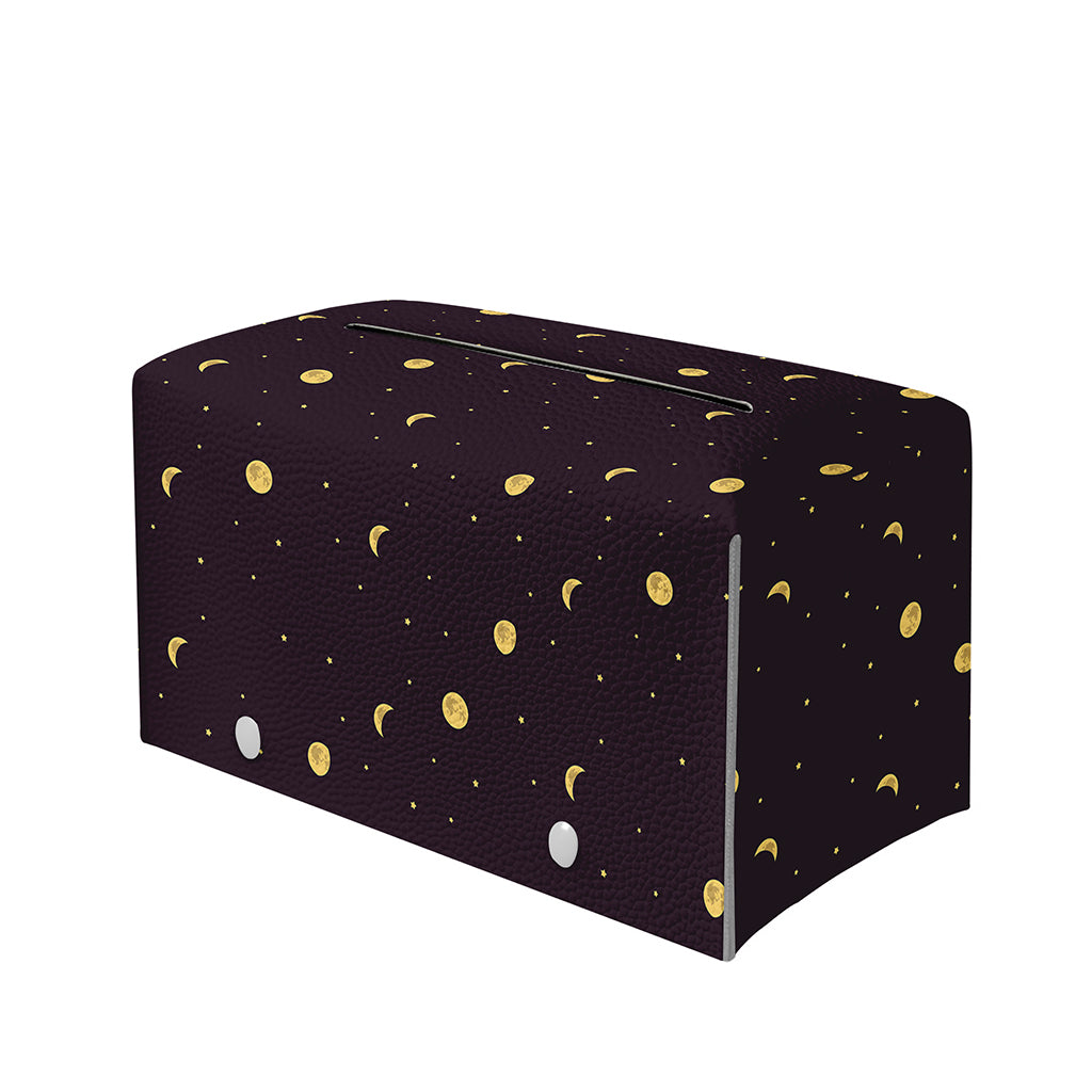 Moon Phase And Stars Pattern Print Leather Tissue Box Cover