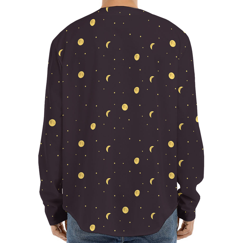 Moon Phase And Stars Pattern Print Long Sleeve Baseball Jersey