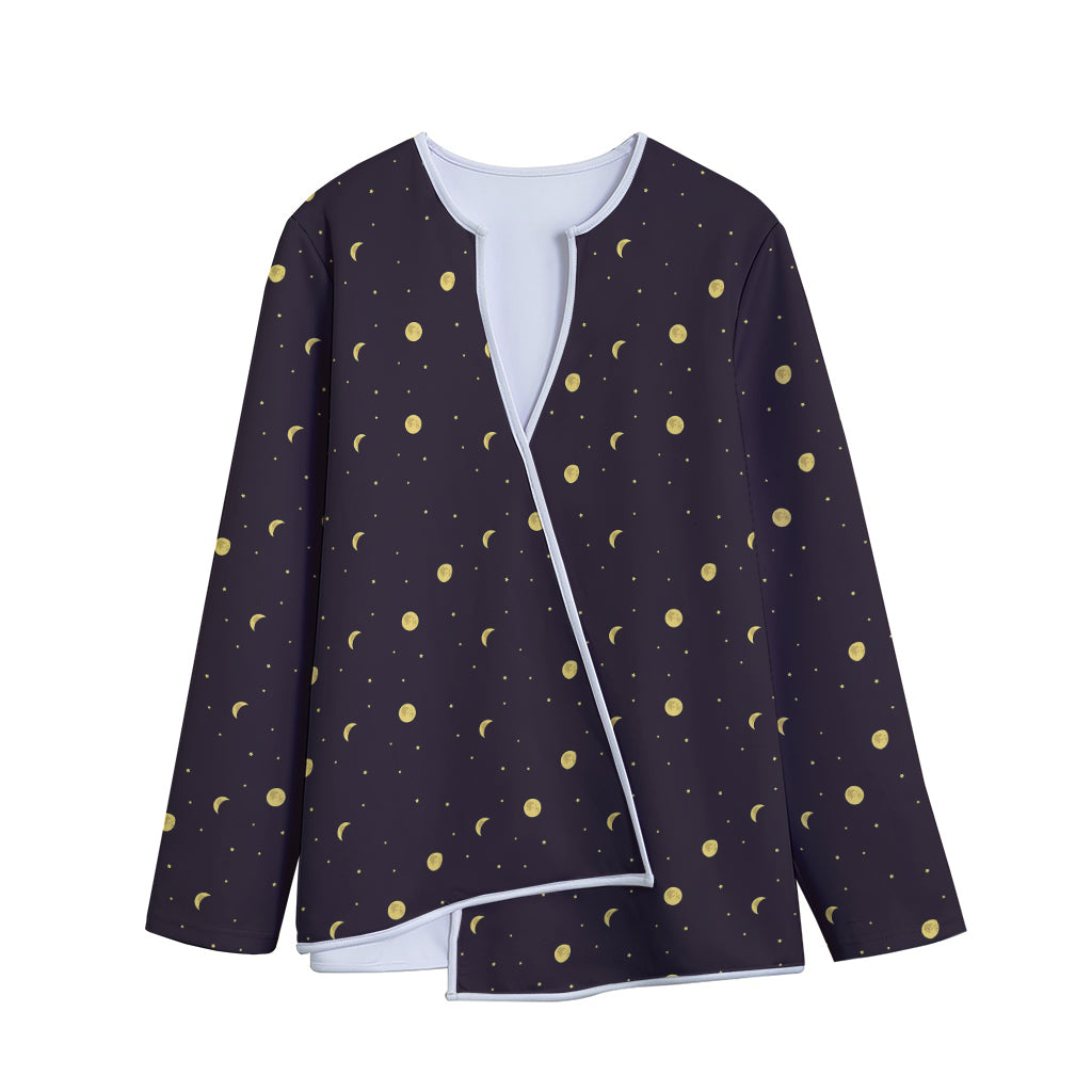 Moon Phase And Stars Pattern Print Long Sleeve Short Coat