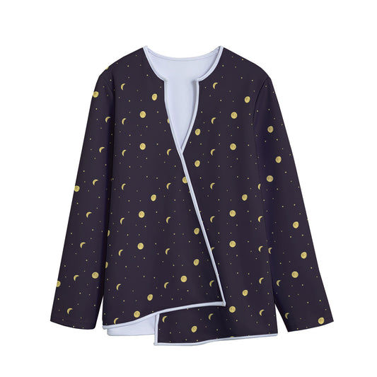 Moon Phase And Stars Pattern Print Long Sleeve Short Coat
