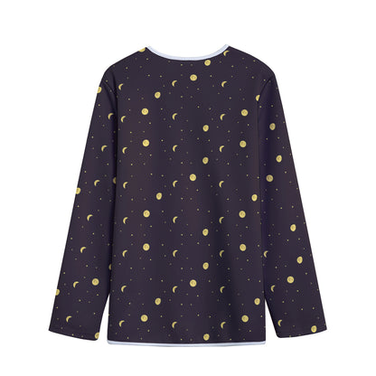 Moon Phase And Stars Pattern Print Long Sleeve Short Coat
