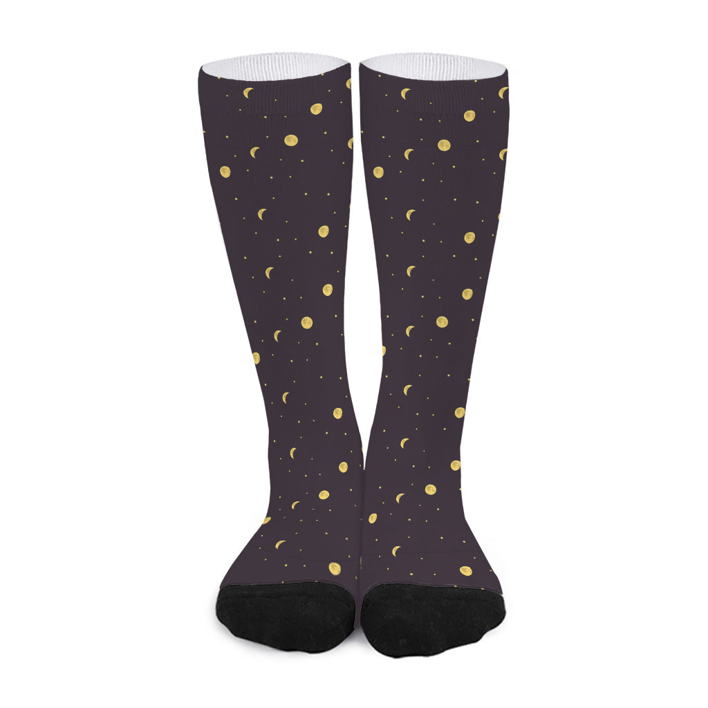 Moon Phase And Stars Pattern Print Long Socks