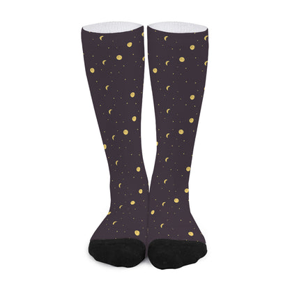 Moon Phase And Stars Pattern Print Long Socks