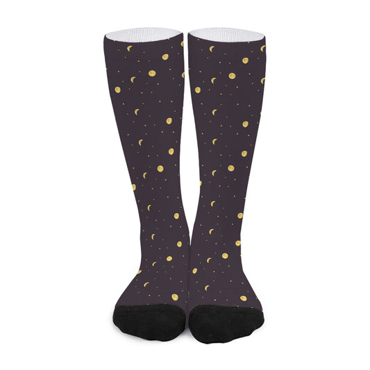 Moon Phase And Stars Pattern Print Long Socks