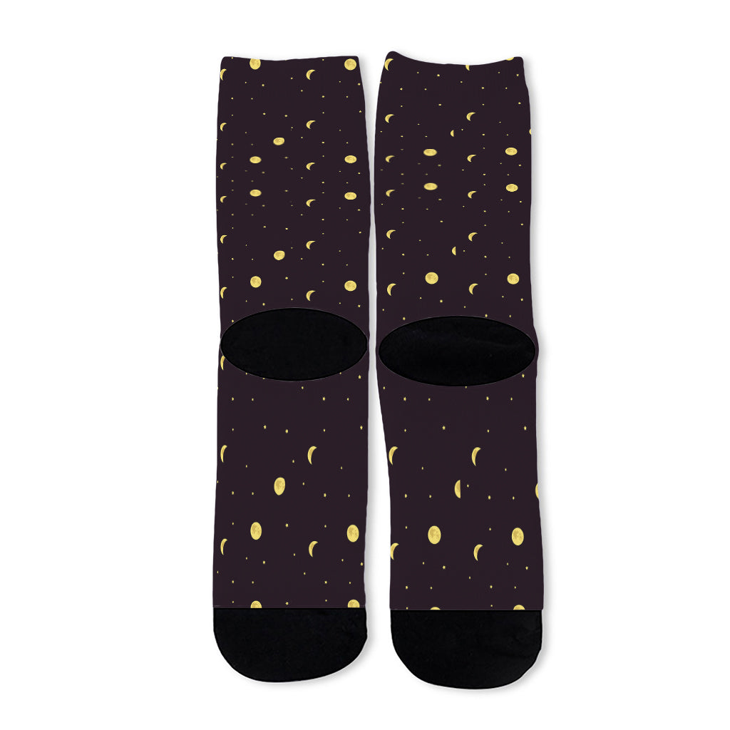 Moon Phase And Stars Pattern Print Long Socks