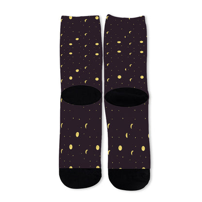 Moon Phase And Stars Pattern Print Long Socks