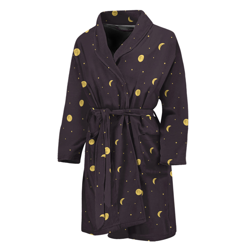 Moon Phase And Stars Pattern Print Men's Bathrobe