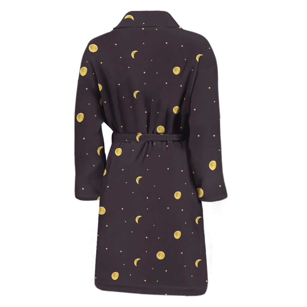 Moon Phase And Stars Pattern Print Men's Bathrobe