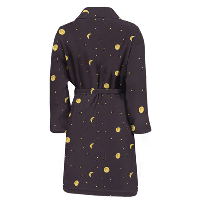 Moon Phase And Stars Pattern Print Men's Bathrobe