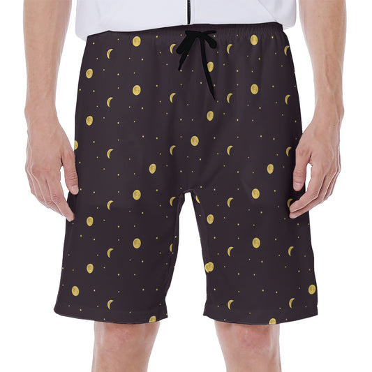 Moon Phase And Stars Pattern Print Men's Beach Shorts