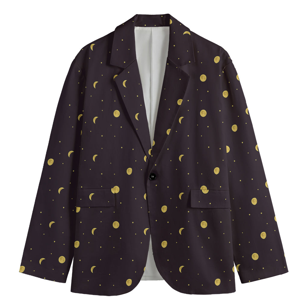 Moon Phase And Stars Pattern Print Men's Blazer