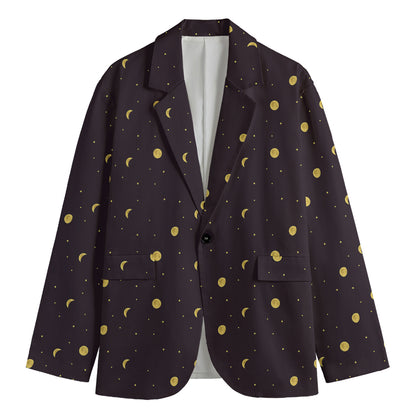 Moon Phase And Stars Pattern Print Men's Blazer