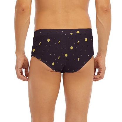 Moon Phase And Stars Pattern Print Men's Briefs
