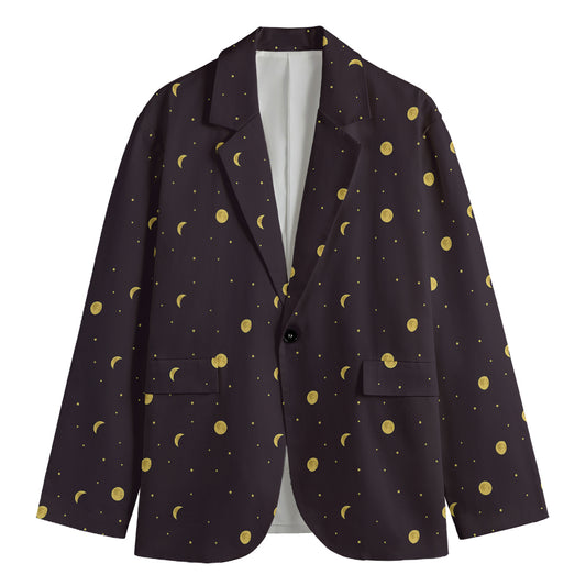 Moon Phase And Stars Pattern Print Men's Cotton Blazer