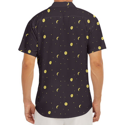 Moon Phase And Stars Pattern Print Men's Deep V-Neck Shirt