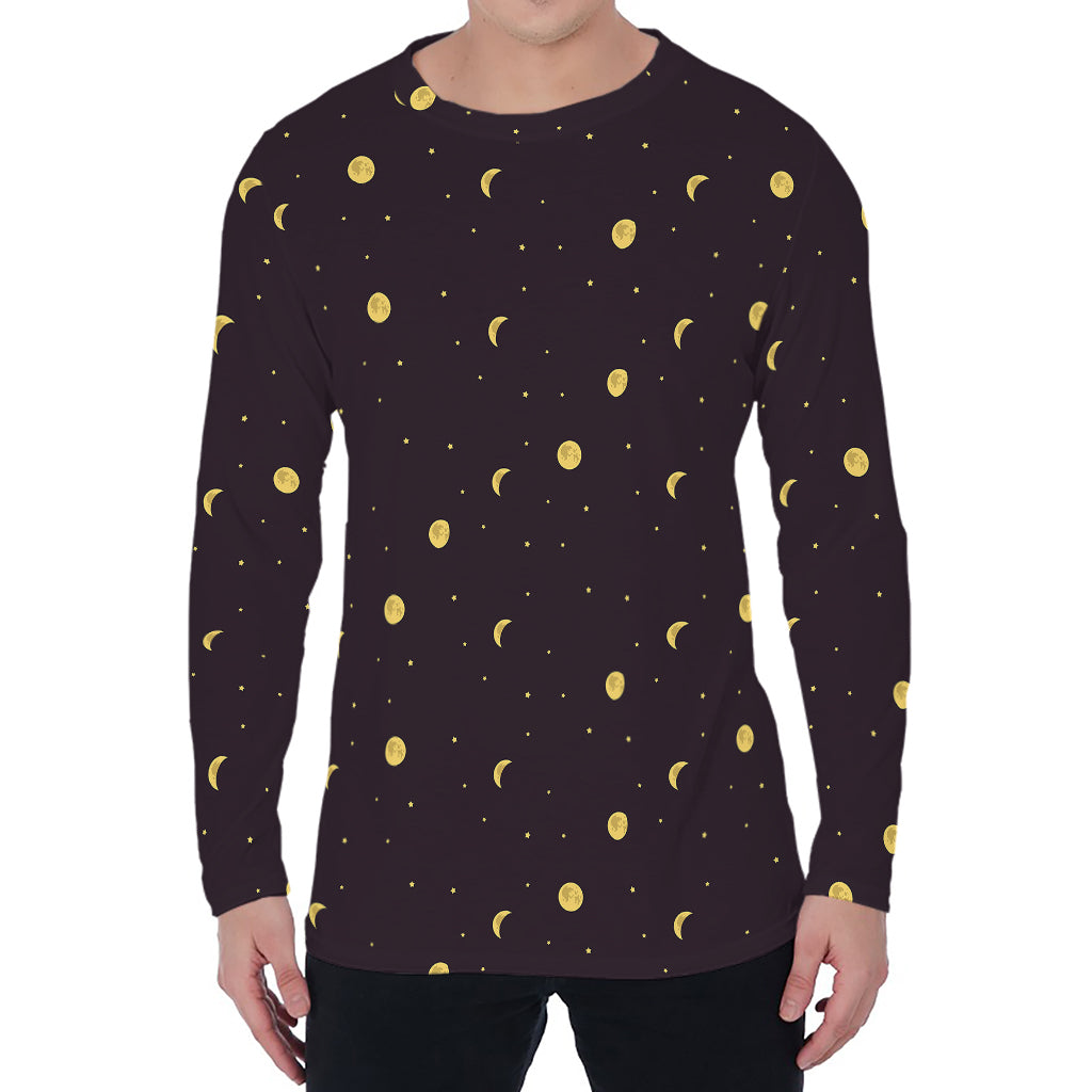 Moon Phase And Stars Pattern Print Men's Long Sleeve T-Shirt
