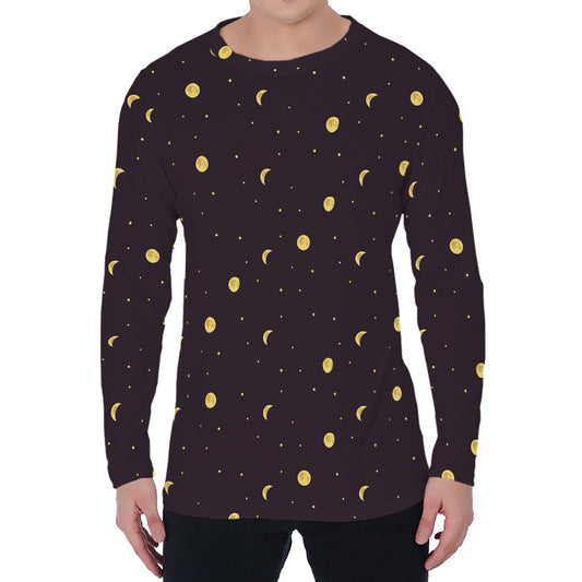 Moon Phase And Stars Pattern Print Men's Long Sleeve T-Shirt