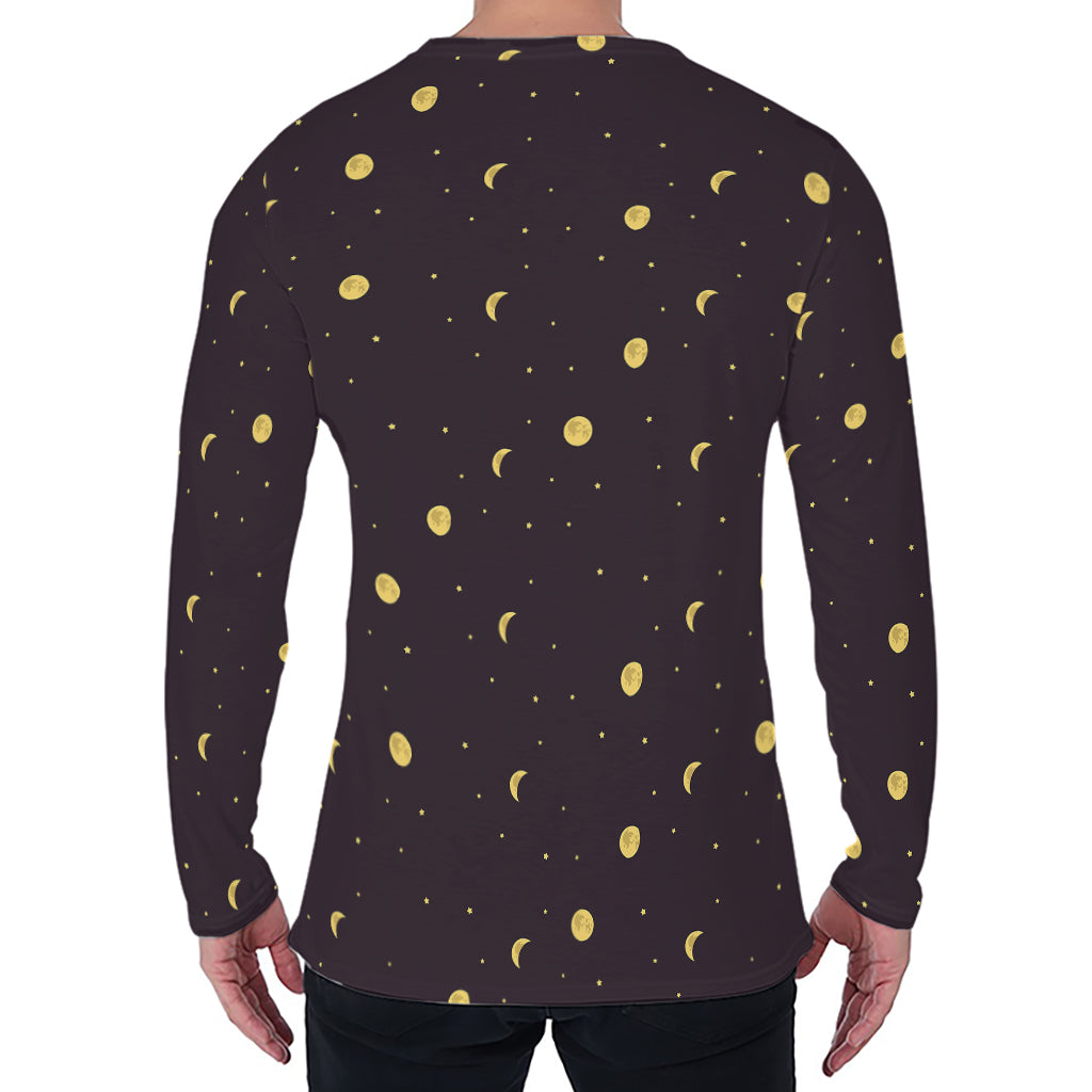 Moon Phase And Stars Pattern Print Men's Long Sleeve T-Shirt