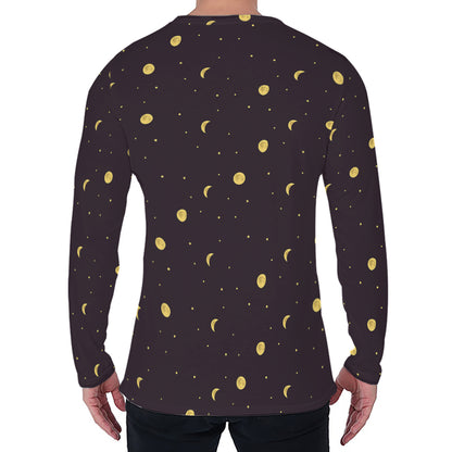 Moon Phase And Stars Pattern Print Men's Long Sleeve T-Shirt