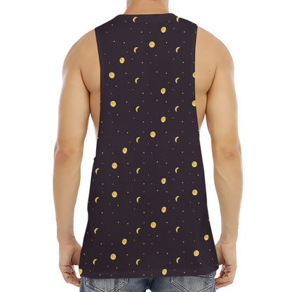 Moon Phase And Stars Pattern Print Men's Muscle Tank Top
